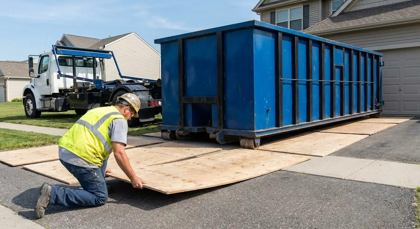 Driveway protection and delivery preparation for dumpster rental in Waynesboro, GA
