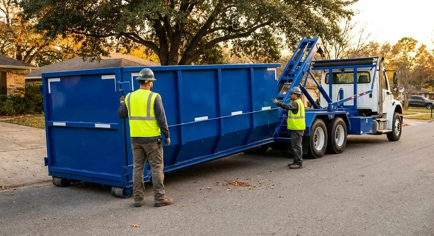 Roll-off dumpster delivery truck in operation in Waynesboro, GA