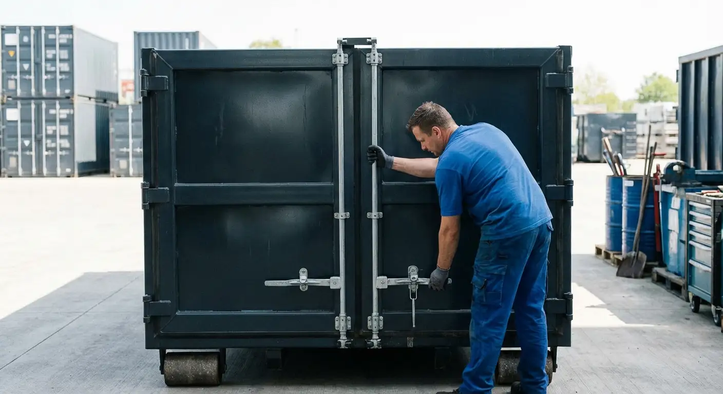 Dumpster walk-in loading door open showing easy access in Waynesboro, GA